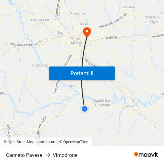 Canneto Pavese to Vimodrone map