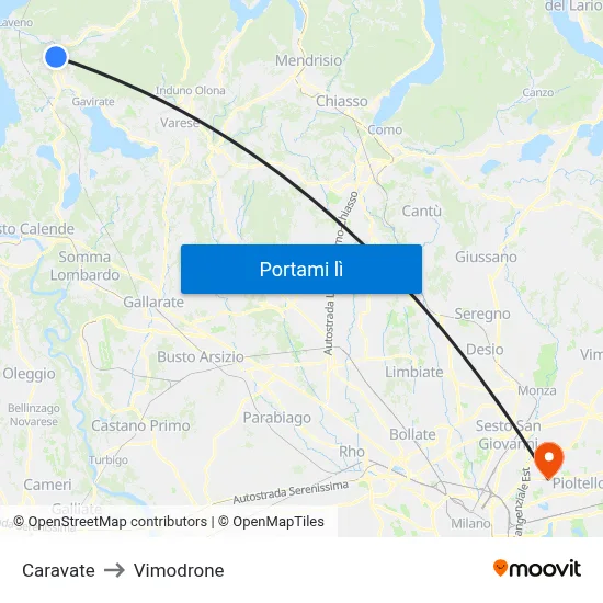Caravate to Vimodrone map