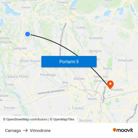 Carnago to Vimodrone map