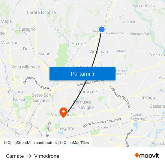 Carnate to Vimodrone map