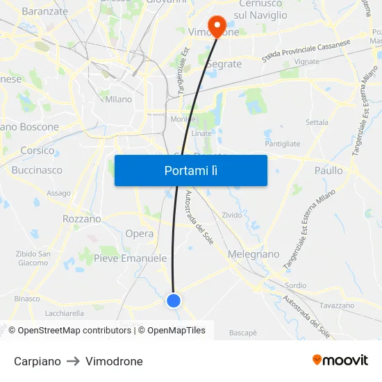 Carpiano to Vimodrone map