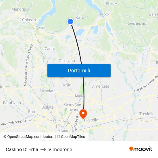 Caslino D' Erba to Vimodrone map