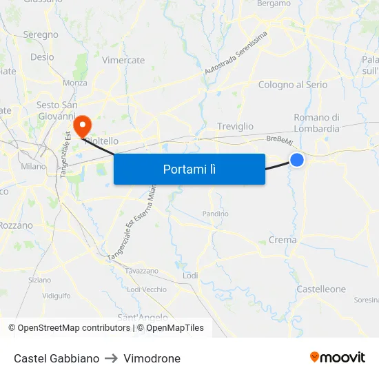 Castel Gabbiano to Vimodrone map