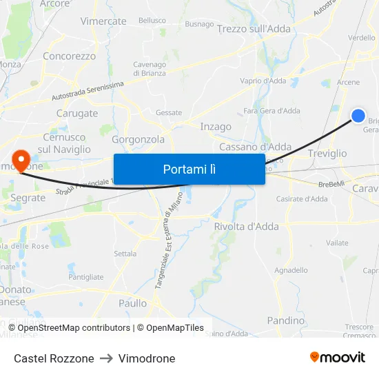 Castel Rozzone to Vimodrone map