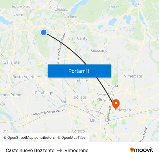 Castelnuovo Bozzente to Vimodrone map