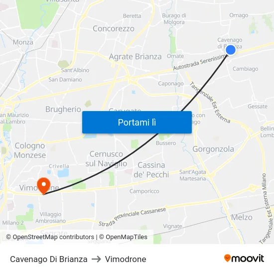 Cavenago Di Brianza to Vimodrone map