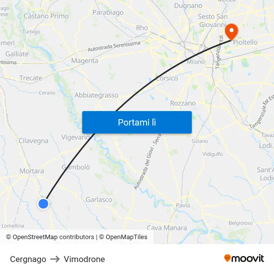 Cergnago to Vimodrone map