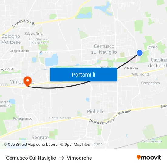 Cernusco Sul Naviglio to Vimodrone map