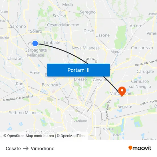 Cesate to Vimodrone map
