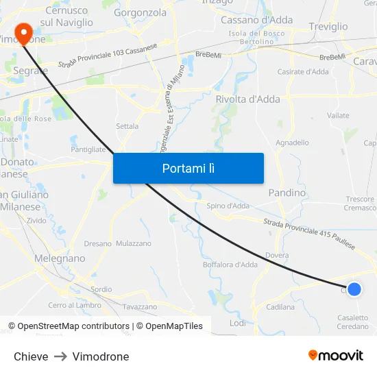 Chieve to Vimodrone map