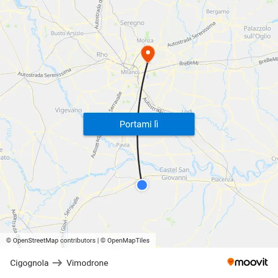 Cigognola to Vimodrone map