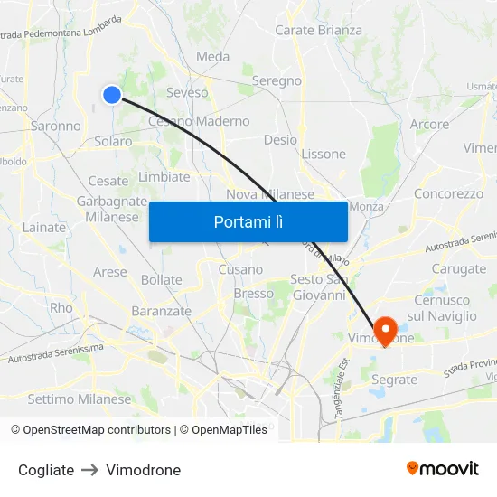 Cogliate to Vimodrone map