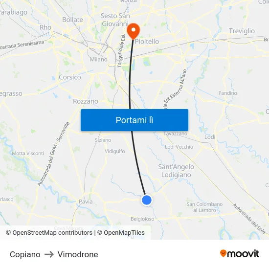 Copiano to Vimodrone map