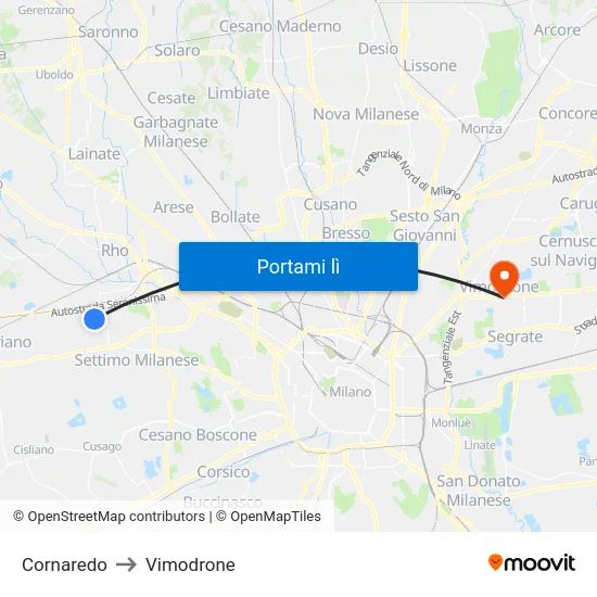 Cornaredo to Vimodrone map
