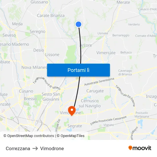 Correzzana to Vimodrone map