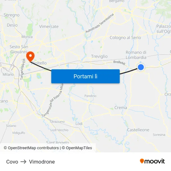 Covo to Vimodrone map