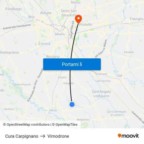 Cura Carpignano to Vimodrone map