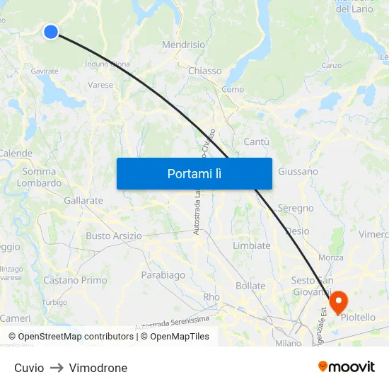 Cuvio to Vimodrone map