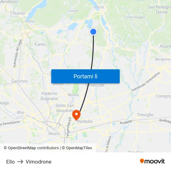 Ello to Vimodrone map