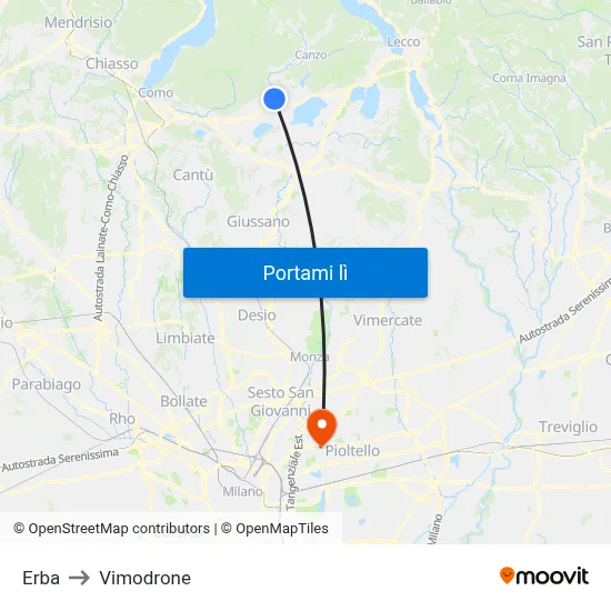 Erba to Vimodrone map