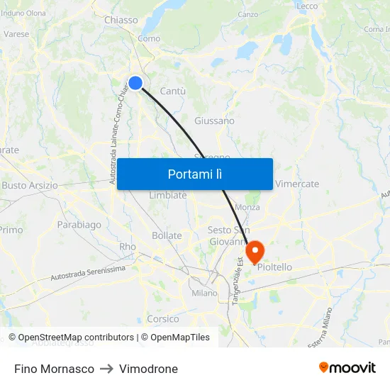 Fino Mornasco to Vimodrone map