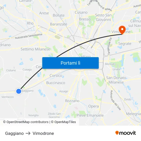 Gaggiano to Vimodrone map