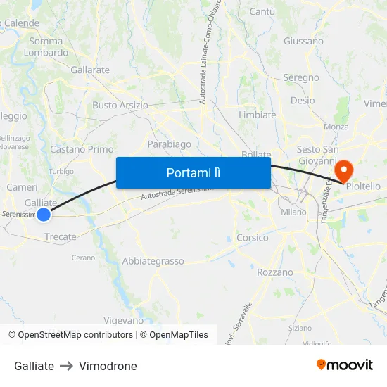 Galliate to Vimodrone map