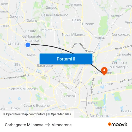Garbagnate Milanese to Vimodrone map