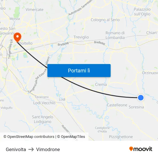 Genivolta to Vimodrone map