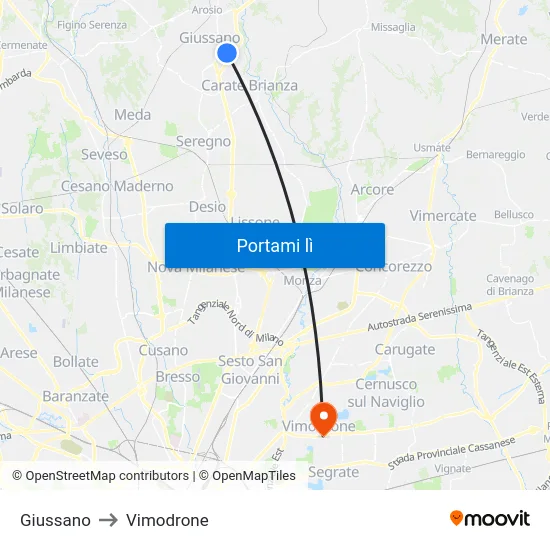 Giussano to Vimodrone map