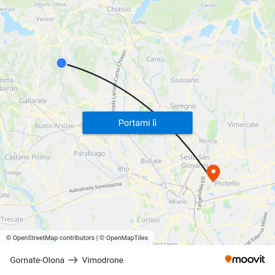 Gornate-Olona to Vimodrone map