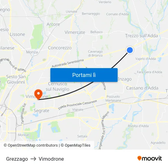 Grezzago to Vimodrone map