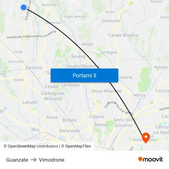 Guanzate to Vimodrone map