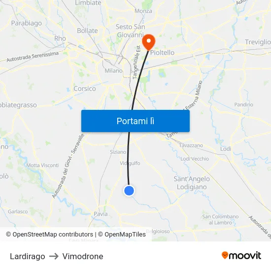 Lardirago to Vimodrone map