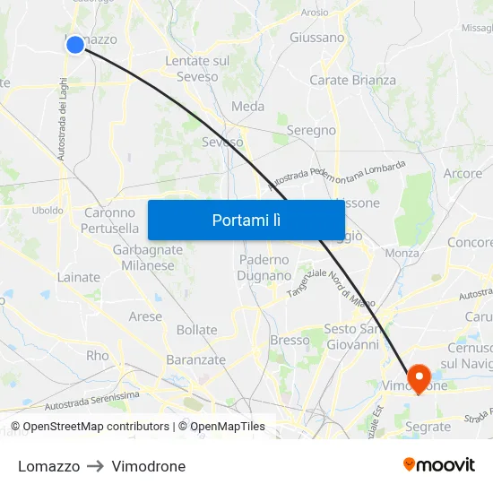Lomazzo to Vimodrone map
