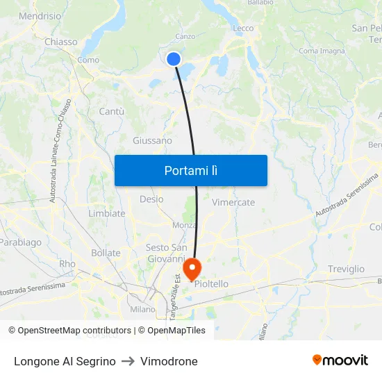 Longone Al Segrino to Vimodrone map
