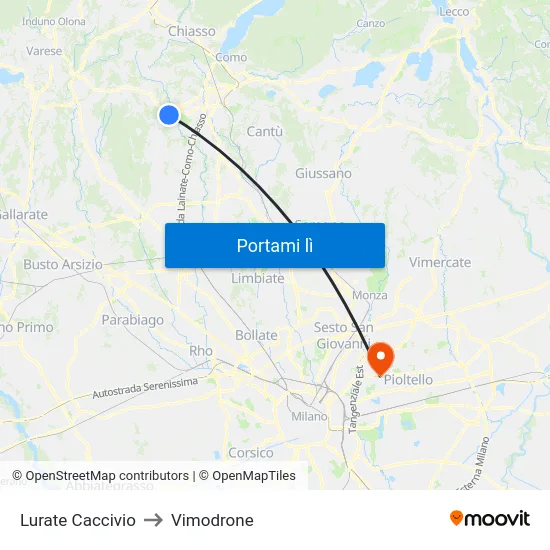Lurate Caccivio to Vimodrone map