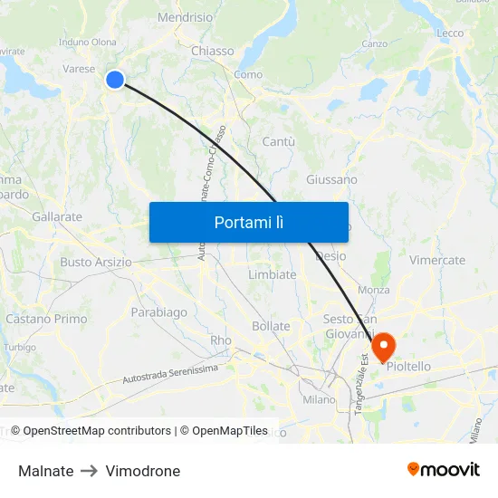 Malnate to Vimodrone map