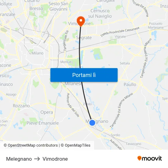 Melegnano to Vimodrone map