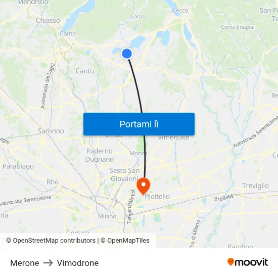 Merone to Vimodrone map