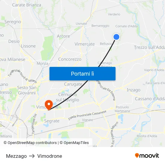 Mezzago to Vimodrone map