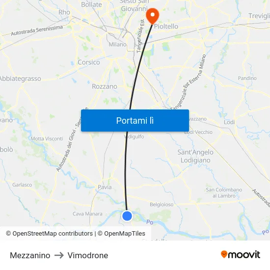Mezzanino to Vimodrone map