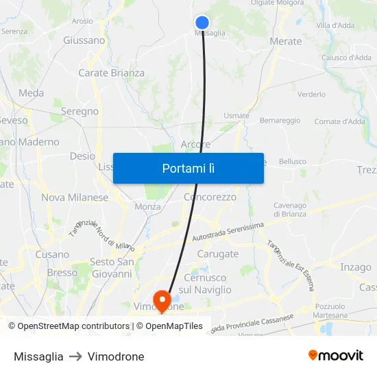 Missaglia to Vimodrone map