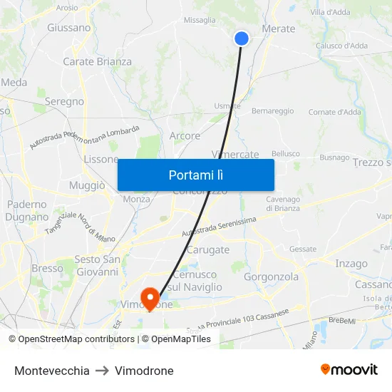 Montevecchia to Vimodrone map