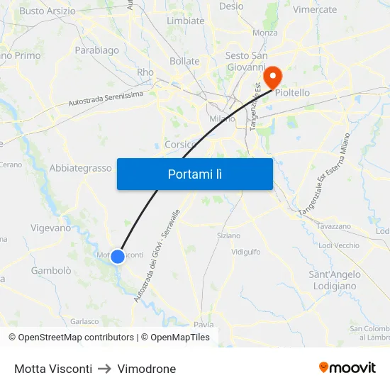 Motta Visconti to Vimodrone map