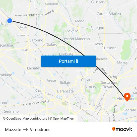 Mozzate to Vimodrone map