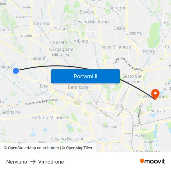 Nerviano to Vimodrone map