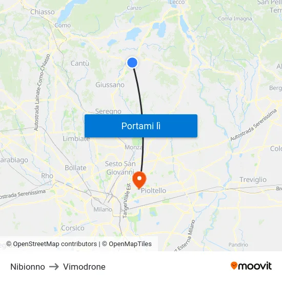 Nibionno to Vimodrone map