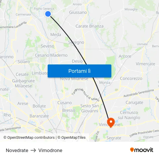 Novedrate to Vimodrone map