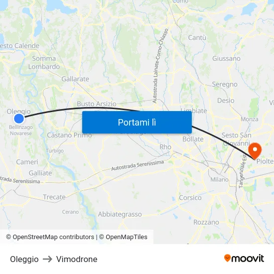 Oleggio to Vimodrone map